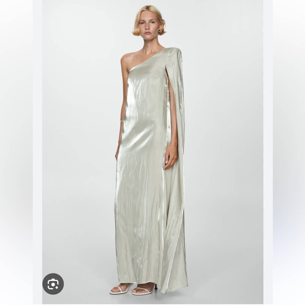 NWT Elegant Silver Satin Asymmetrical Dress